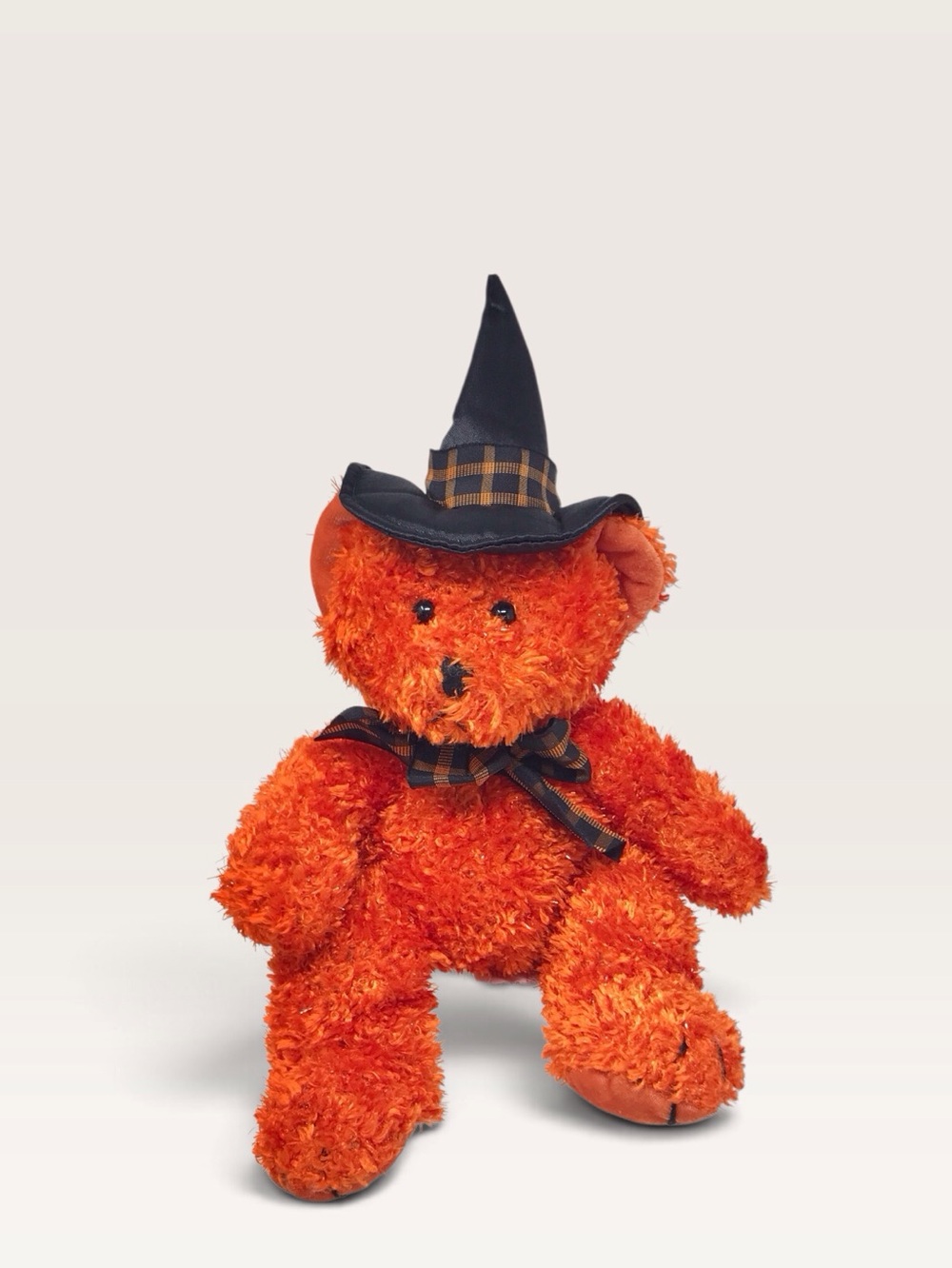 Vintage Russ Halloween Orange & Black Plush Bear "Hocus" with Witch's Hat